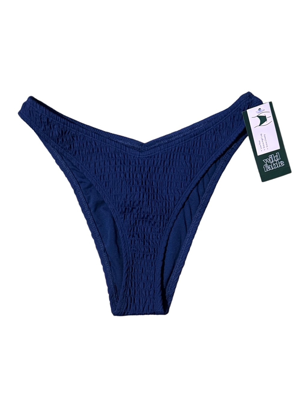 Wild Fable Navy Smocked Low-Rise Extra High Leg Extra Cheeky Bikini Bottom S